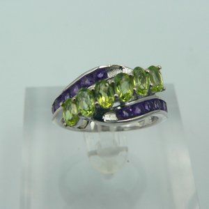 Sz 9 Genuine Hebei Peridot Amethyst Bypass Ring NWOT